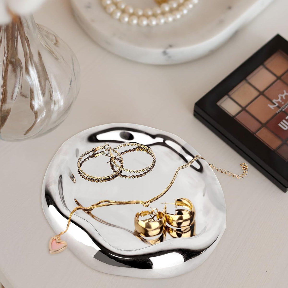 Silver Tray Decorative Vanity Tray Bathroom Tray Ceramic Jewelry Dish