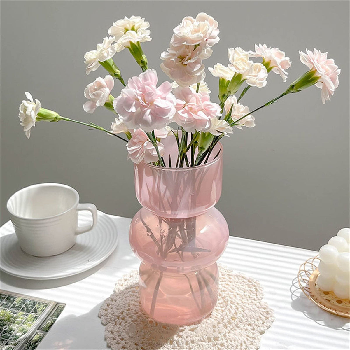 JSPYFITS Glass Hydroponic Flower Vase, 7 Inches Colored Bubble Vase for Flowers, Three-Layer Funky Vase for Home/Office/Weddings/Party Table Flowers Decor, Milky Green