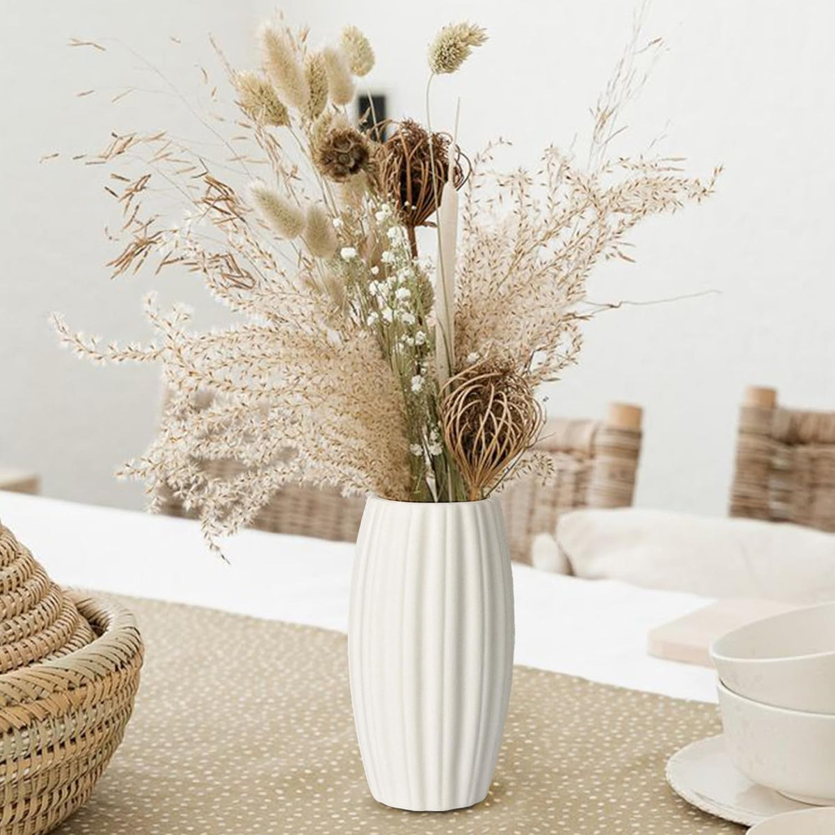 White Vase Set of 12, Small White Bulk Bud Vases for Pampas Grass for Wedding Table Centerpieces Decoration, Modern Boho for Rustic Vase.