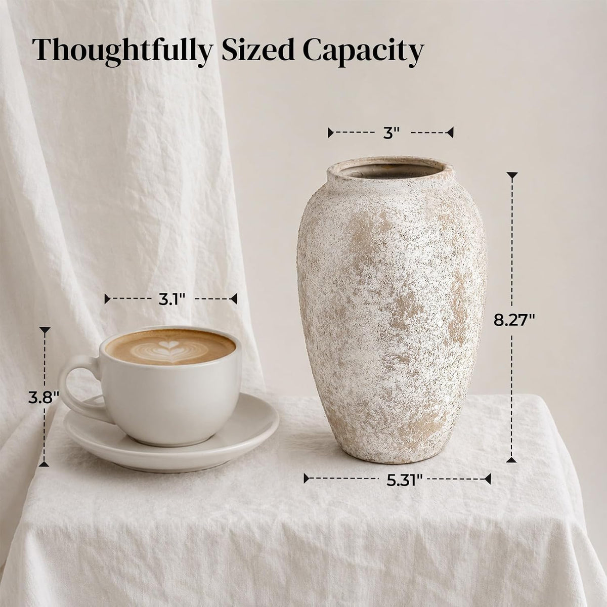 DOWAN 8.3'' Rustic Vintage Ceramic Vase for Home Decor, Distressed Minimalist Textured Farmhouse Accent for Living Room, Table, Shelf, Mantel & Entryway, Decorative Flower Vase, Gray