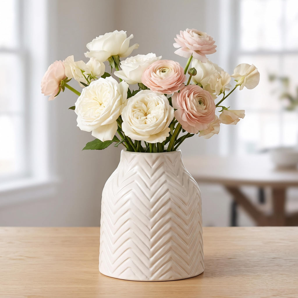 hjn White Vase for Flowers Ceramic Vase for Decor, Modern Decorative Tall Vases for Your Kitchen/Office/Living Room/Bookshelf/Mantel - White Texture(Medium)