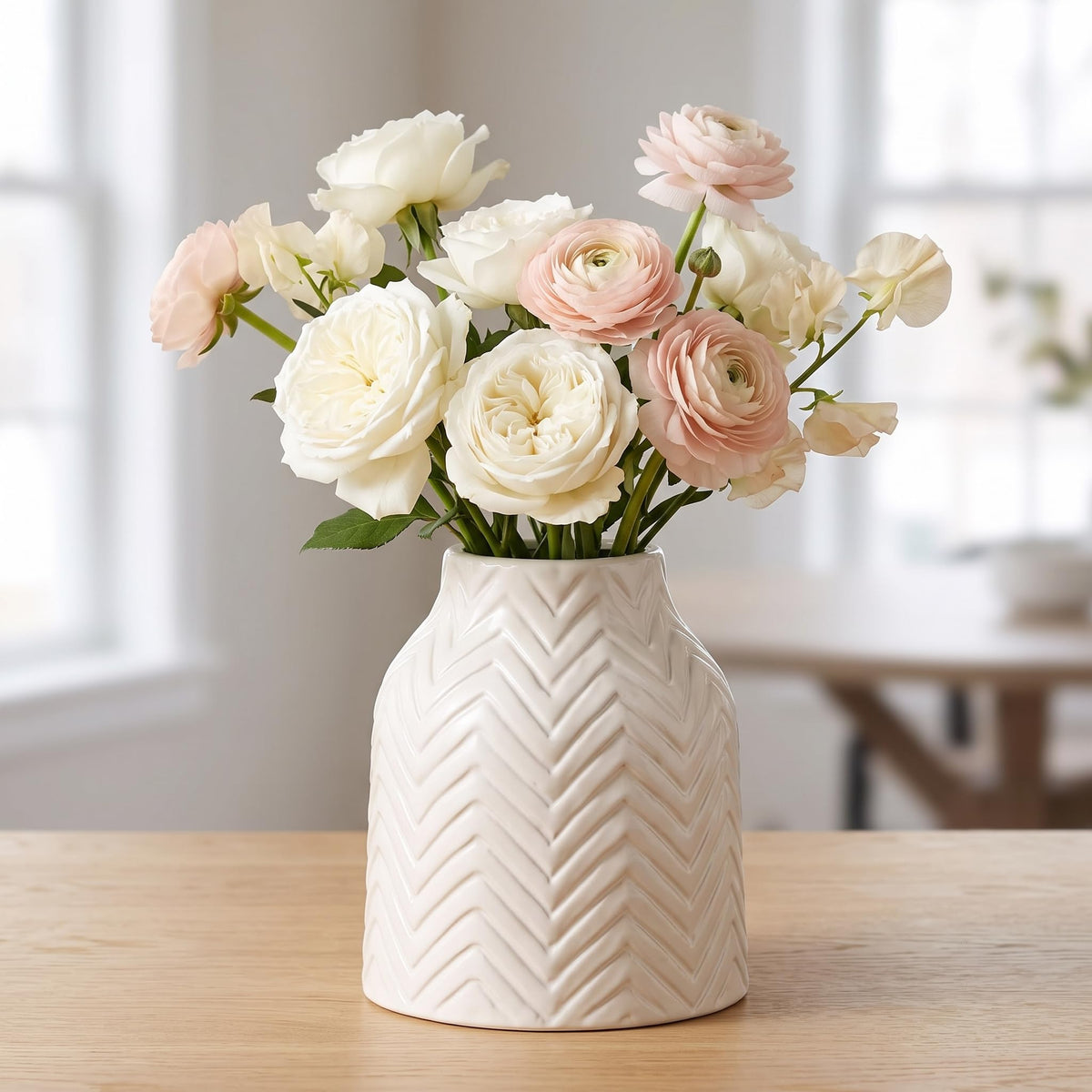 hjn White Vase for Flowers Ceramic Vase for Decor, Modern Decorative Tall Vases for Your Kitchen/Office/Living Room/Bookshelf/Mantel - White Texture(Medium)