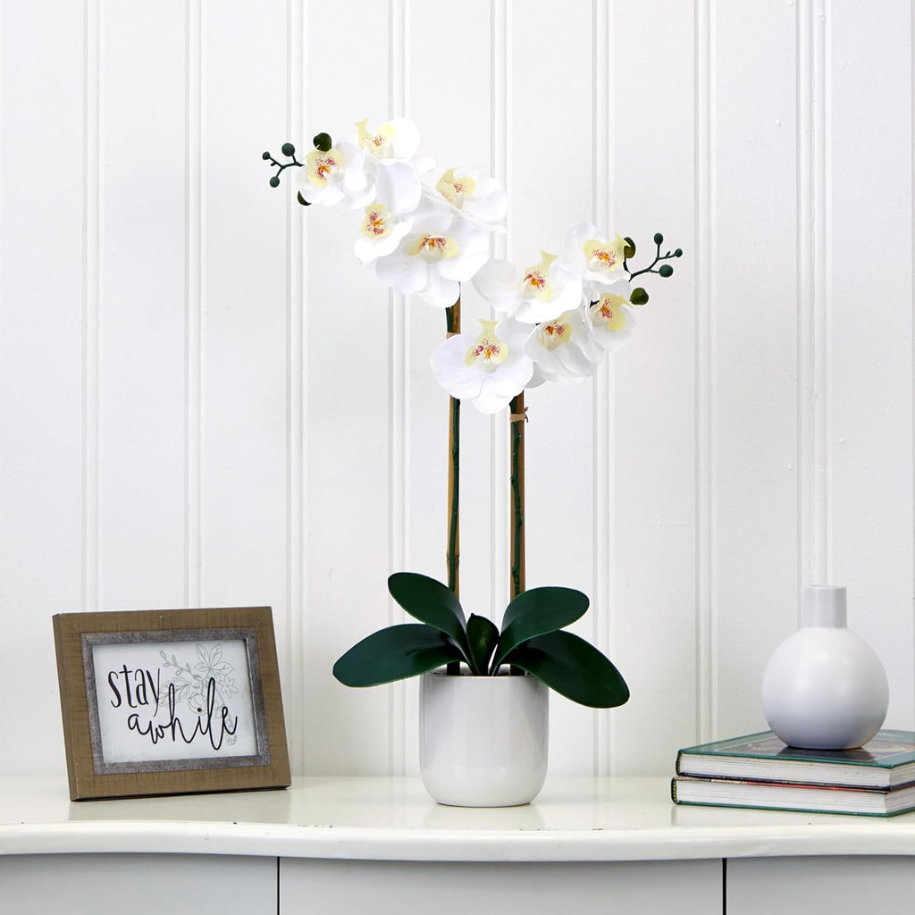 Nearly Natural 26 in Artificial Double Phalaenopsis Orchid with Vase