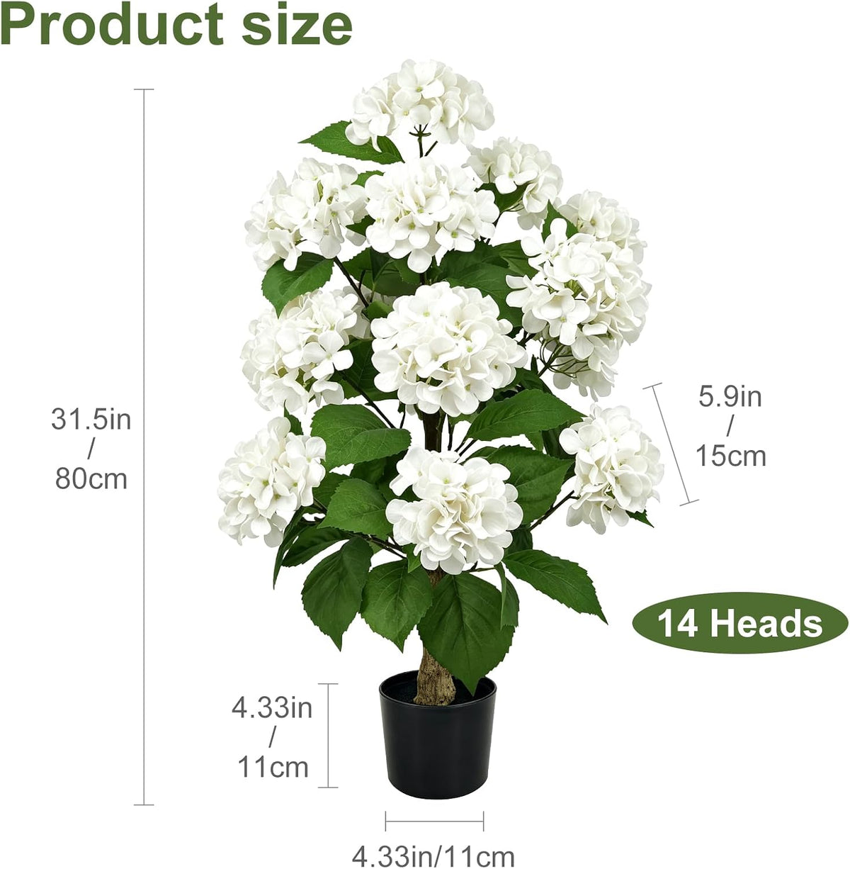 2 Pack Artificial Hydrangea Tree 31.5'', Potted Hydrangea Flowers