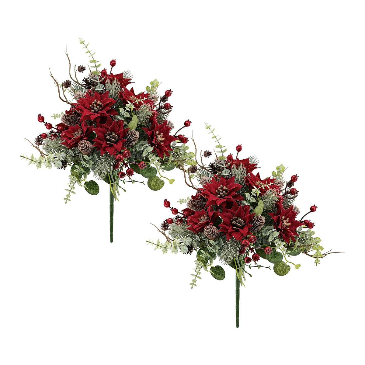 2Pcs Christmas Artificial Flowers Poinsettia Bouquet Winter Décor