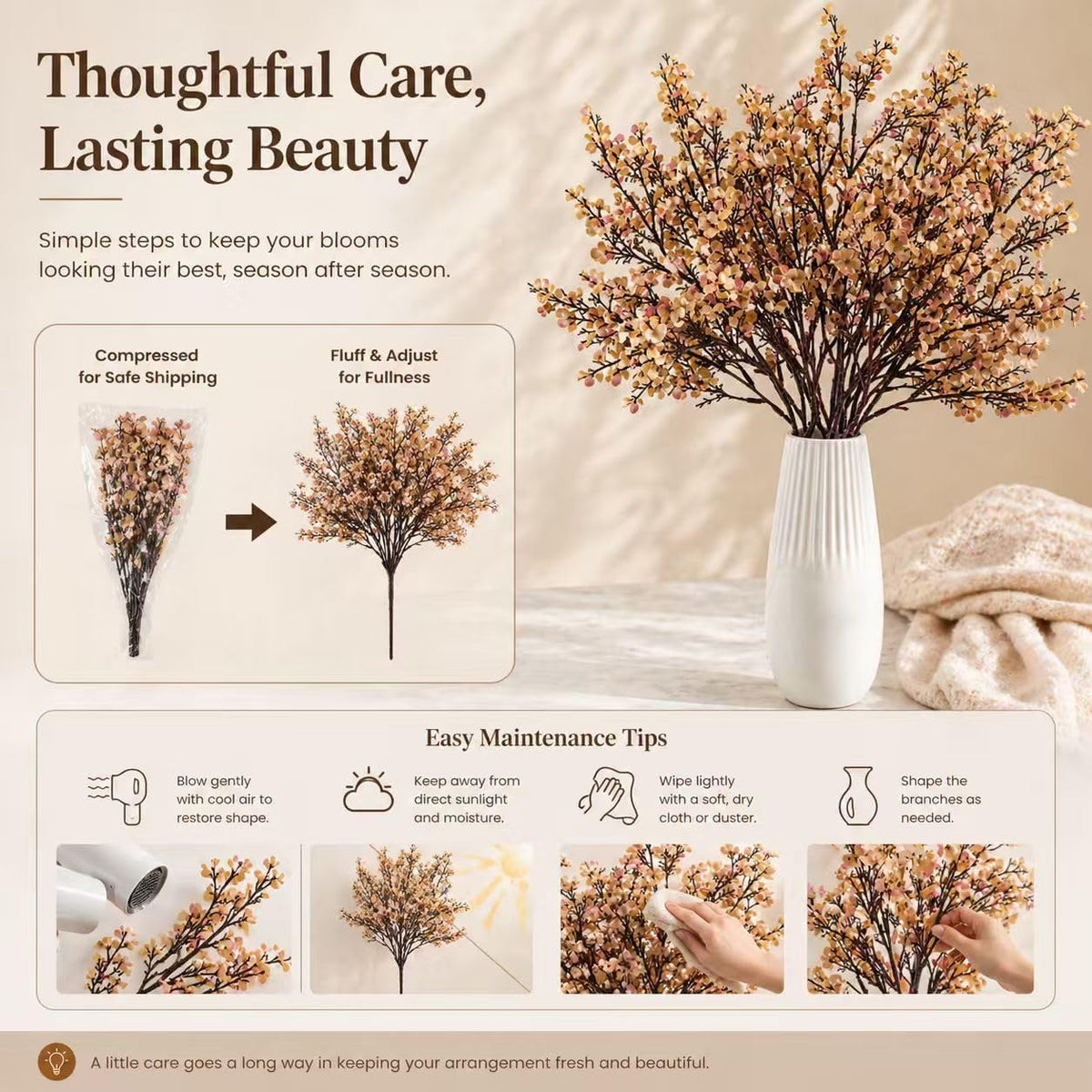 Mandy's 6 Bundles Artificial Light Brown Baby’s Breath Flowers