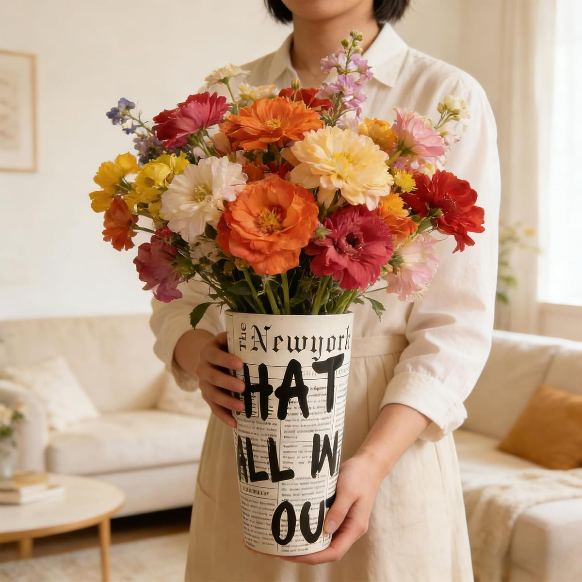 Retro Newspaper Ceramic Vase Cute Flower Vase Eclectic Home Decor