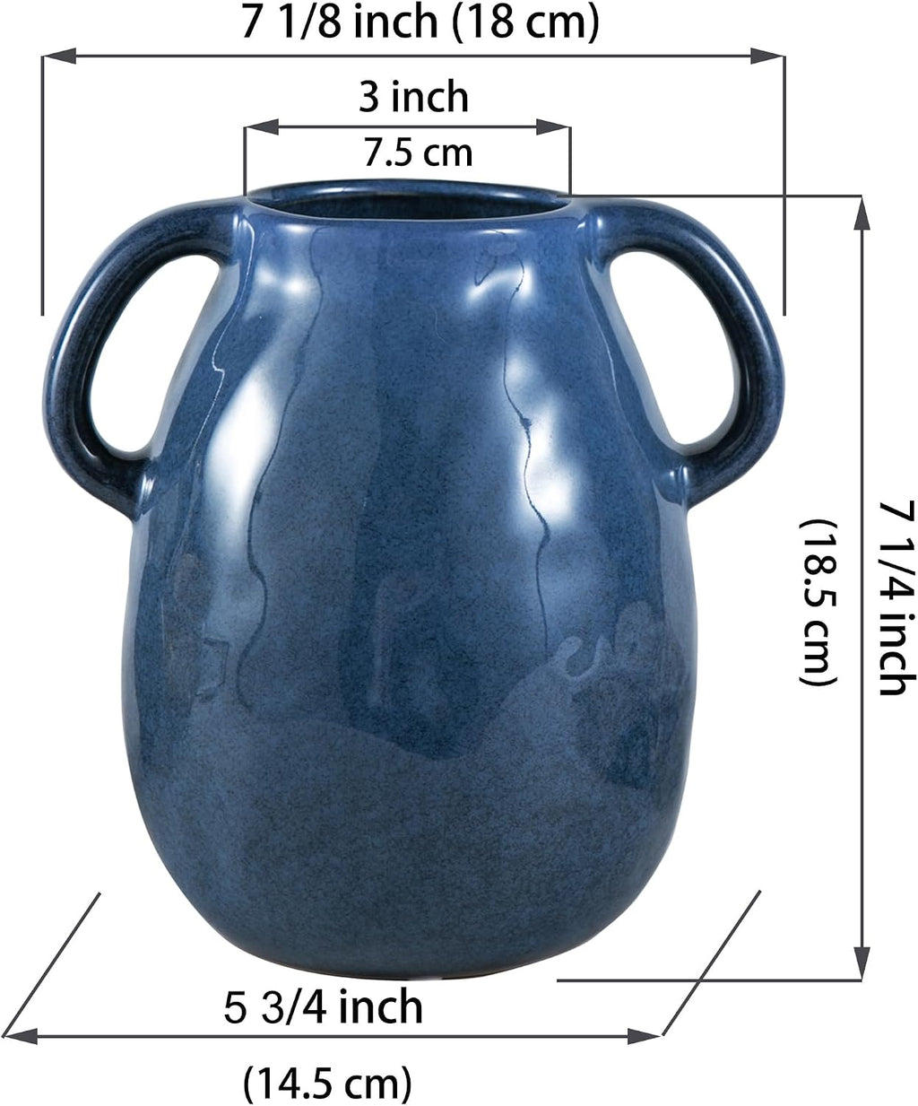 Blue Ceramic Vase with 2 Handles, Modern Farmhouse Vases for Home Decor, Rustic Pottery Vase, Decorative Terracotta Vases for Pampas Grass, Clay Jug for Living Room Dining Table Shelves