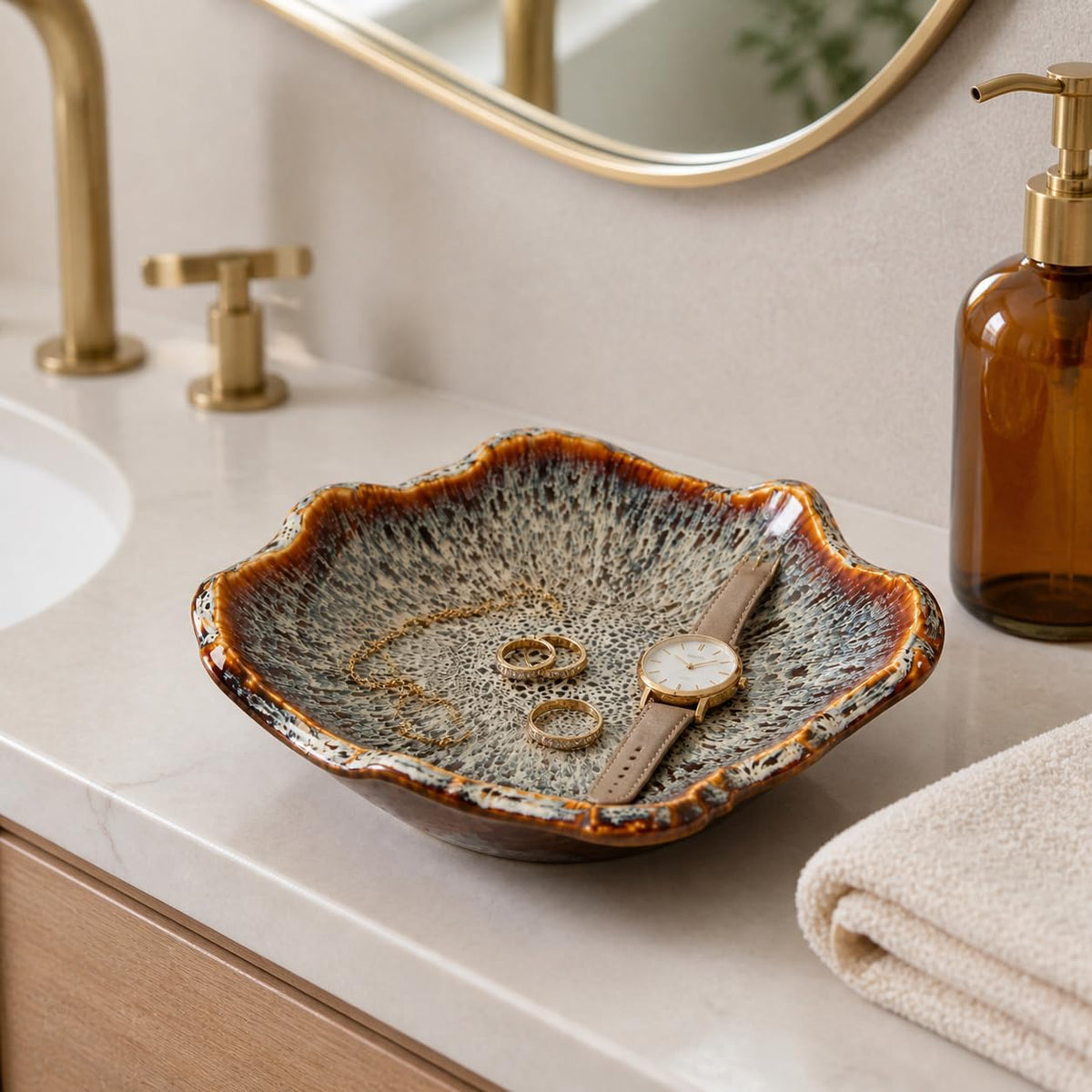 Ceramic Bowl Decorative Irregular Rim Reactive Glaze Ceramic Bowl 8.7 Inch