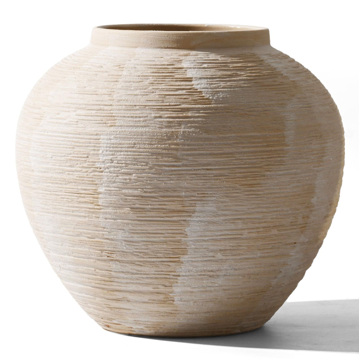 Rustic Ceramic Vintage Farmhouse Vase for Decor (Small Ribbed Whitewash)