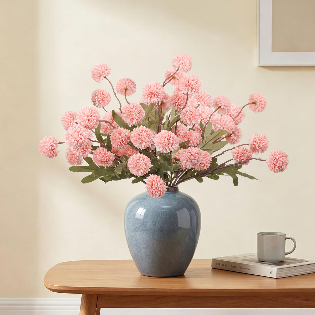6Pcs Spring Flowers Artificial Fake Flowers Bulbs Silk Faux Chrysanthemums Flores for Indoor Outdoor DIY Bouquets Wedding Centerpieces Home Decoration