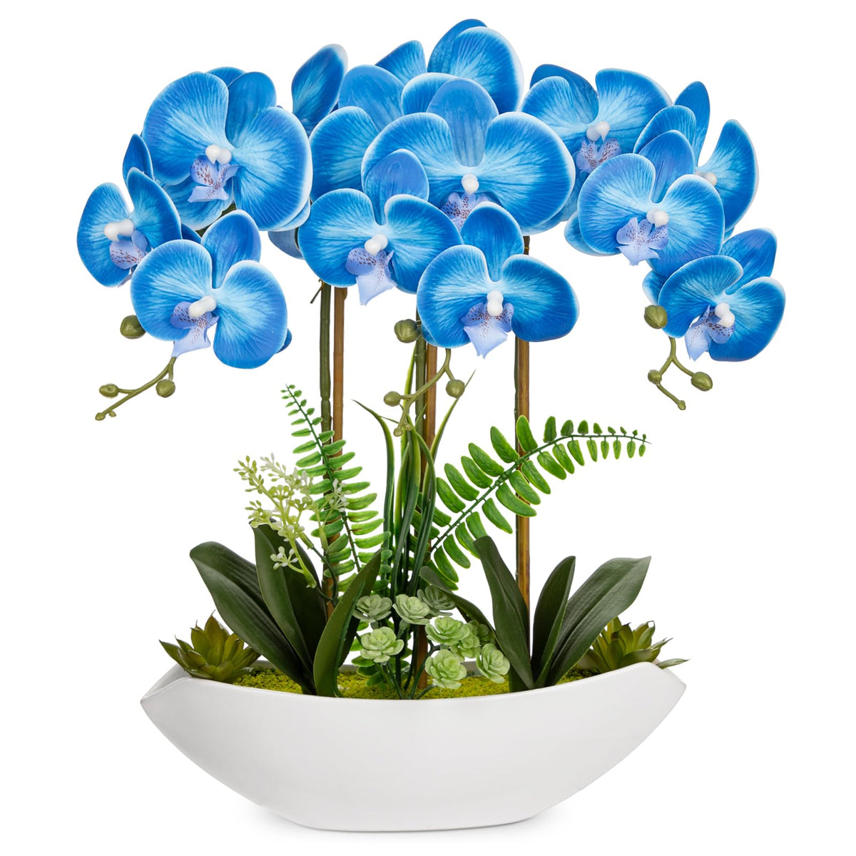 Briful Orchid Artificial Flowers 18in White Fake Orchid Silk Flowers with Ceramic Pot Faux Orchid Arrangement for Home Office Room Coffee Table Centerpiece Modern Decoration