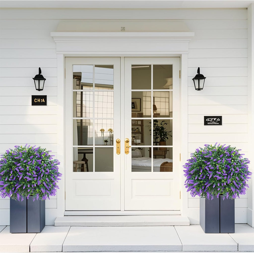 Artificial Boxwood Topiary Ball Lavender, Set of 2 UV Resistant