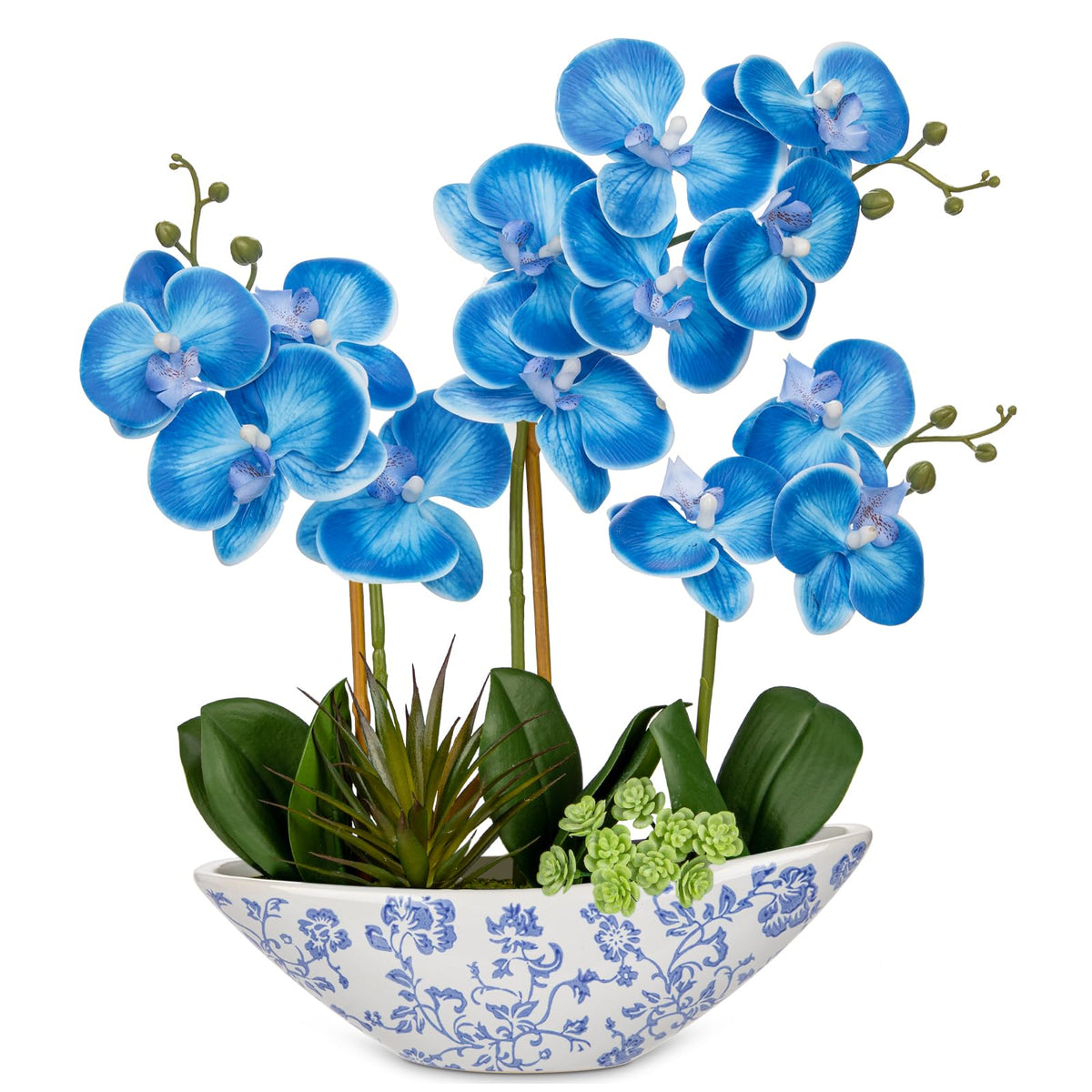 Briful Orchid Artificial Flowers 18in White Fake Orchid Silk Flowers with Ceramic Pot Faux Orchid Arrangement for Home Office Room Coffee Table Centerpiece Modern Decoration