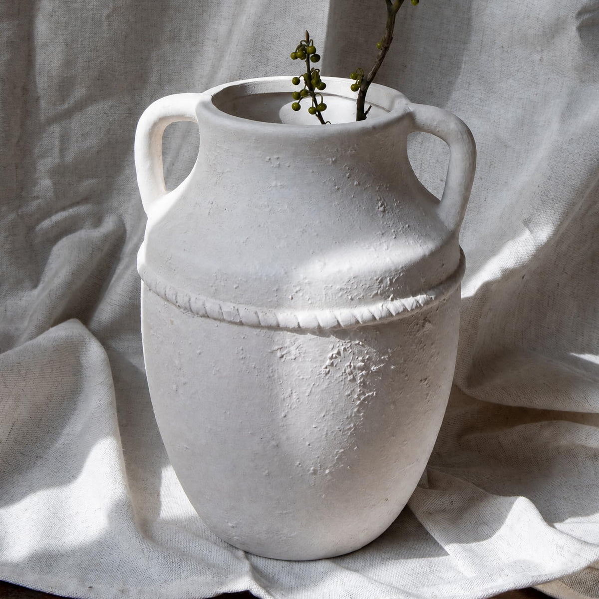 9" Vintage Ceramic Vase with Handles, Rustic Farmhouse Home Decor