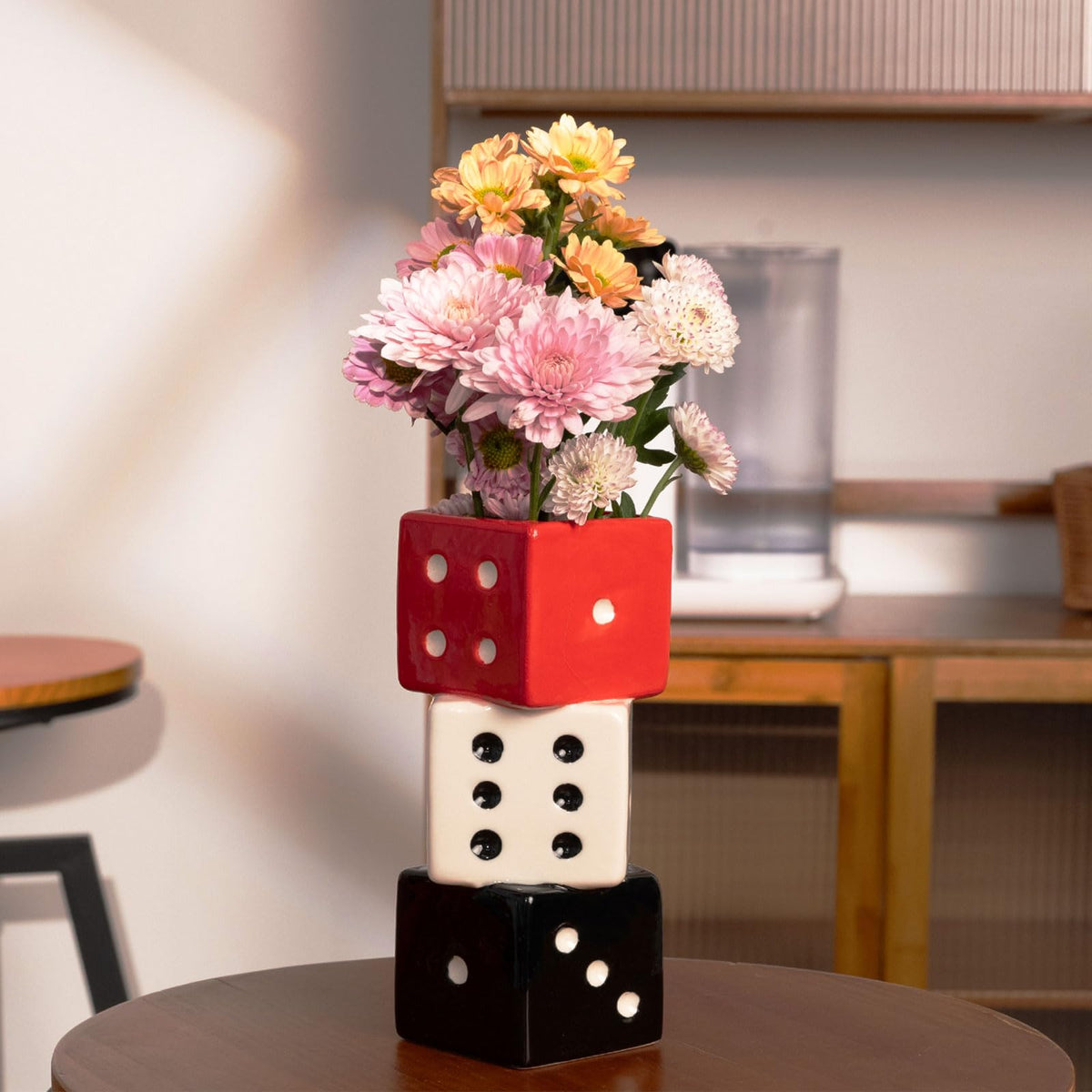 MOUGIGI Ceramic Dice Vase-Unique Decor for Dried Flowers,Rose,Pampas Grass