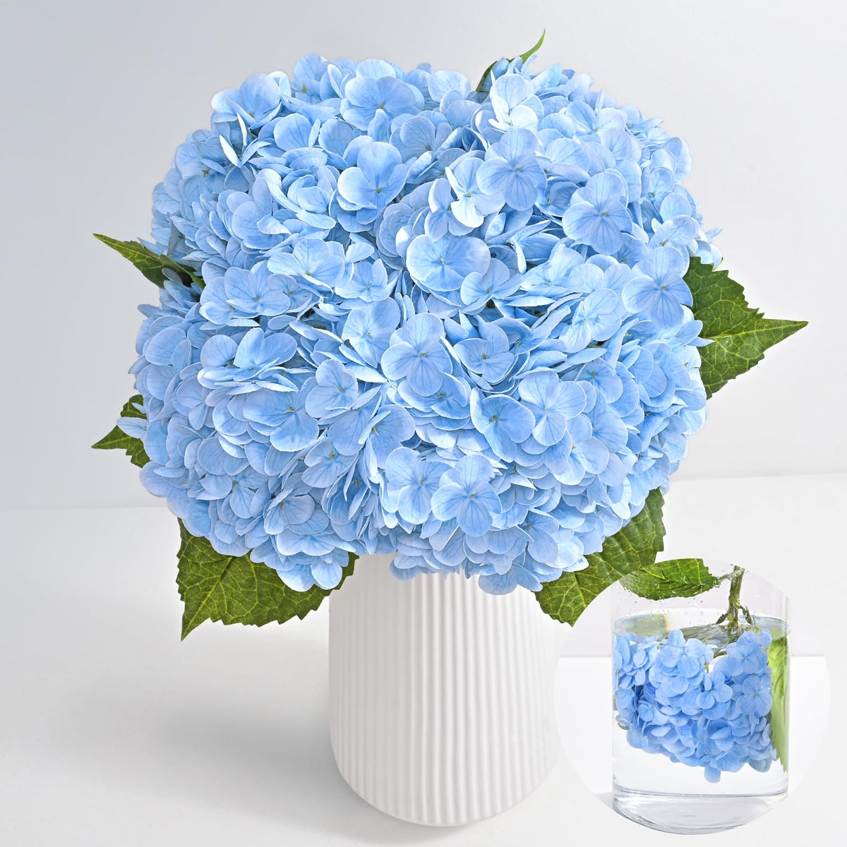 MARTINE MALL 3Pcs 21in Hydrangea Artificial Flowers, Latex Real Touch Hydrangeas Lifelike Large Hydrangea Flowers for Home Decor Party Arrangements Wedding Bouquets Centerpieces (Blue)
