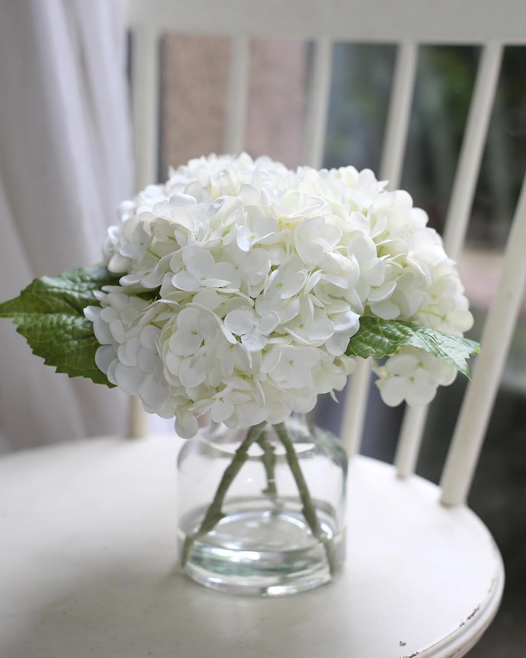 Real Touch Artificial Flowers White Hydrangea in Vase for Home Decoration