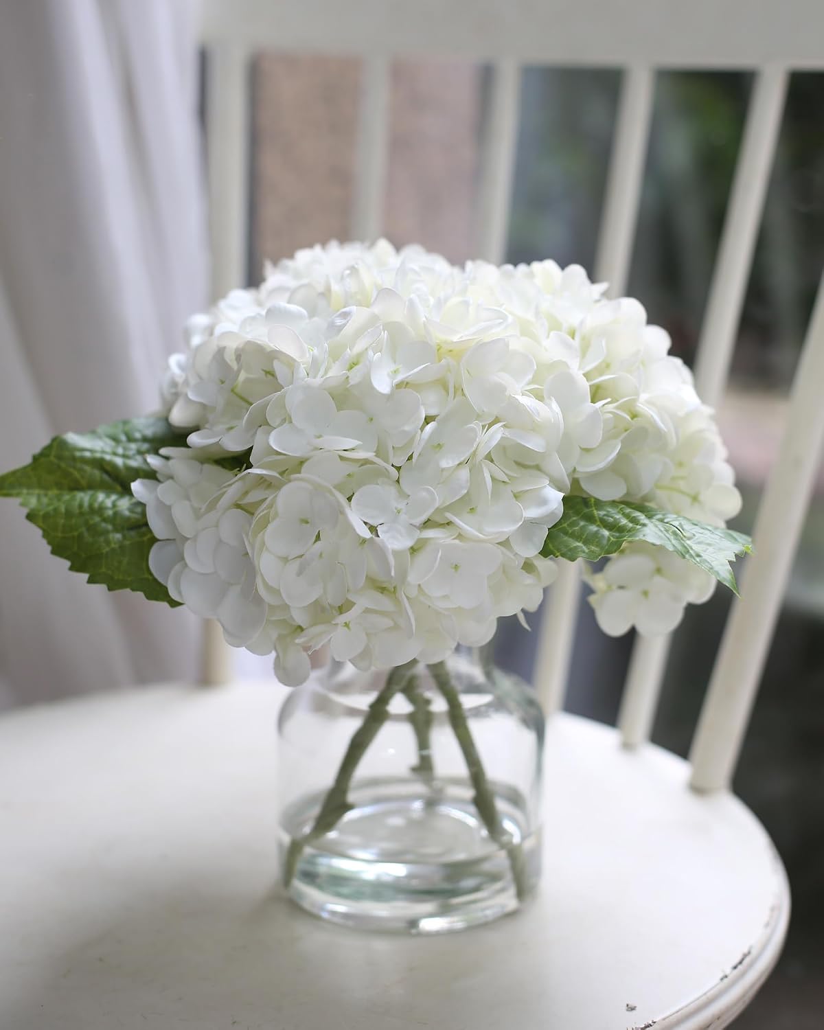 Real Touch Artificial Flowers White Hydrangea in Vase for Home Decoration