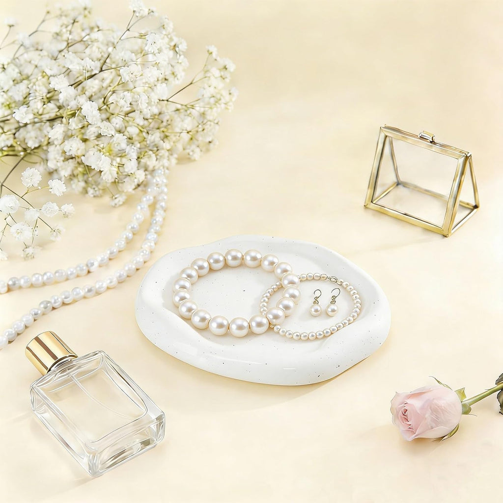 CHENACC Ceramic Jewelry Tray, White Round Cloud-Shaped