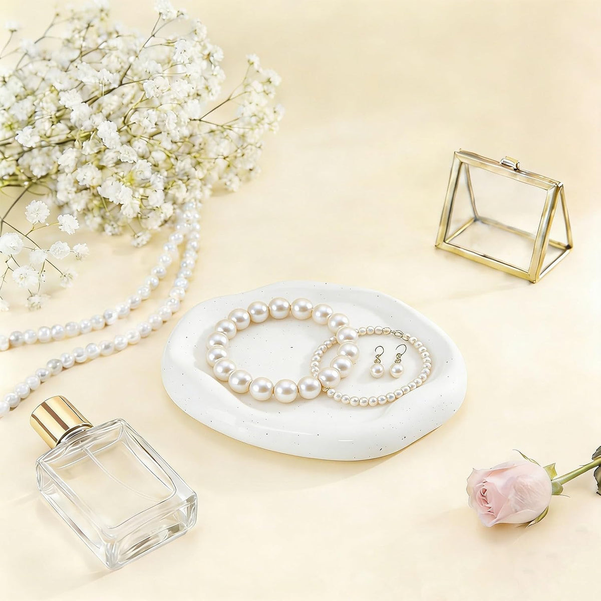 CHENACC Ceramic Jewelry Tray, White Round Cloud-Shaped