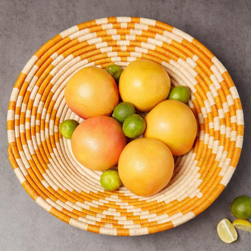 Colorful Woven Decorative Bowls - Hold Fruits, Bread, Snacks, Keys, Wallet, Kitchen Countertop, Entry Way, Living Room, Coffee Table (Orange (16" Wide))