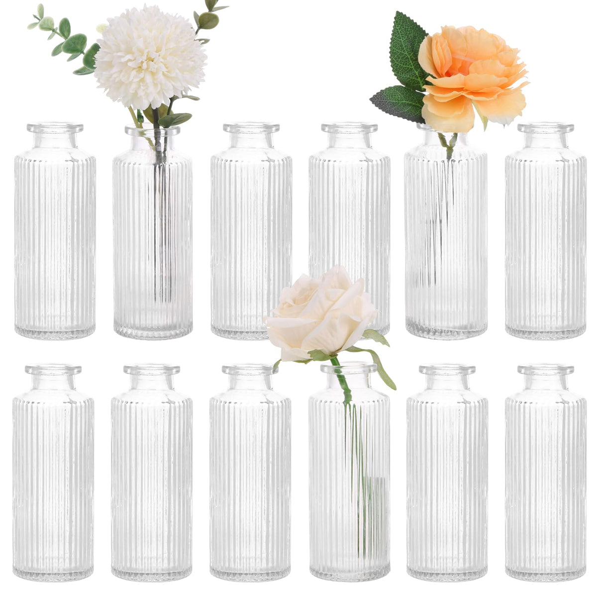 CUCUMI 12pcs Bud Vases for Centerpieces, Pink Glass Vase Set