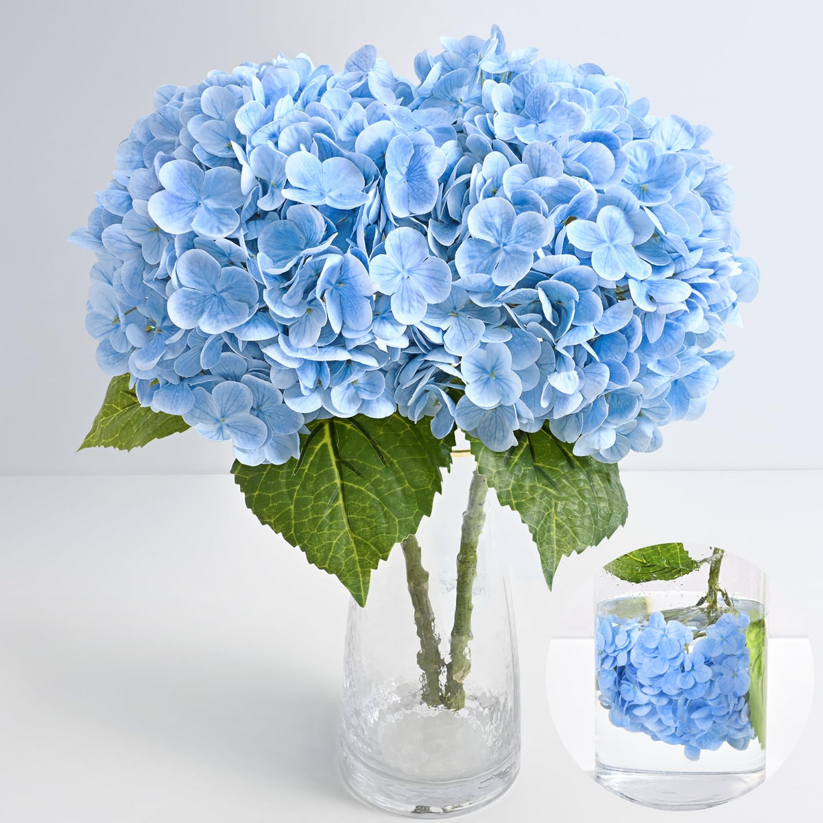 MARTINE MALL 3Pcs 21in Hydrangea Artificial Flowers, Latex Real Touch Hydrangeas Lifelike Large Hydrangea Flowers for Home Decor Party Arrangements Wedding Bouquets Centerpieces (Blue)
