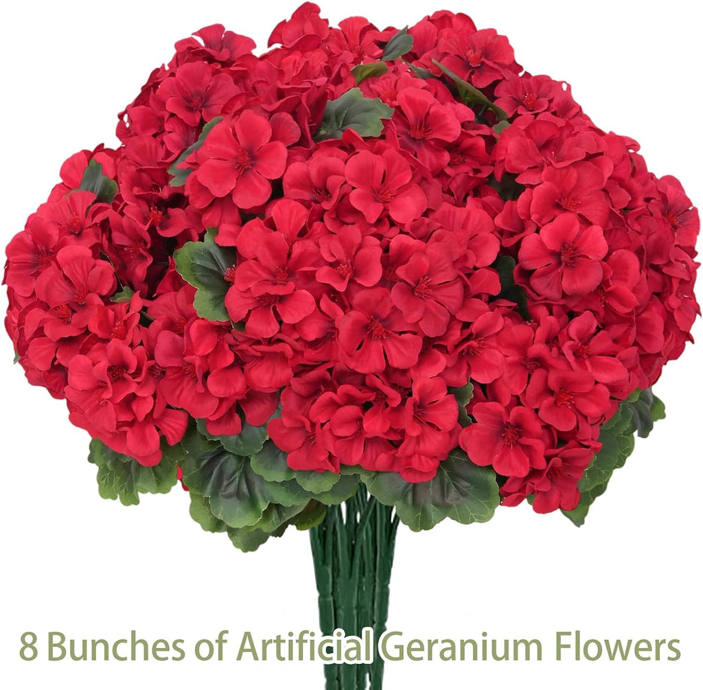 8 Pcs Artificial Geraniums Flowers for Outdoor Decor