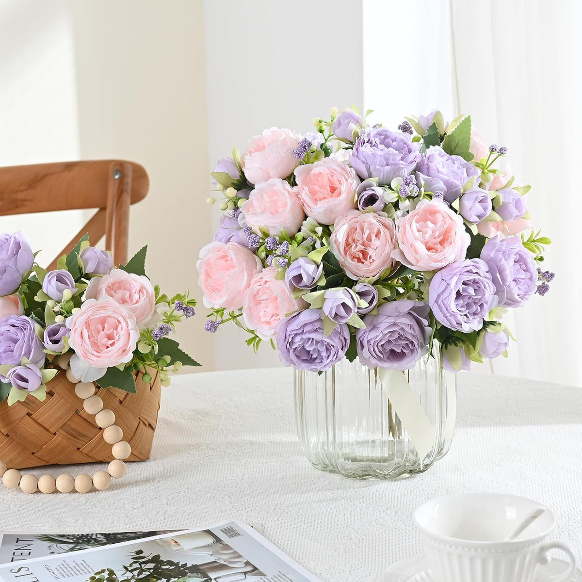 4 Packs Peonies Artificial Flowers, Pinkish-Purple Silk Artificial Peonies