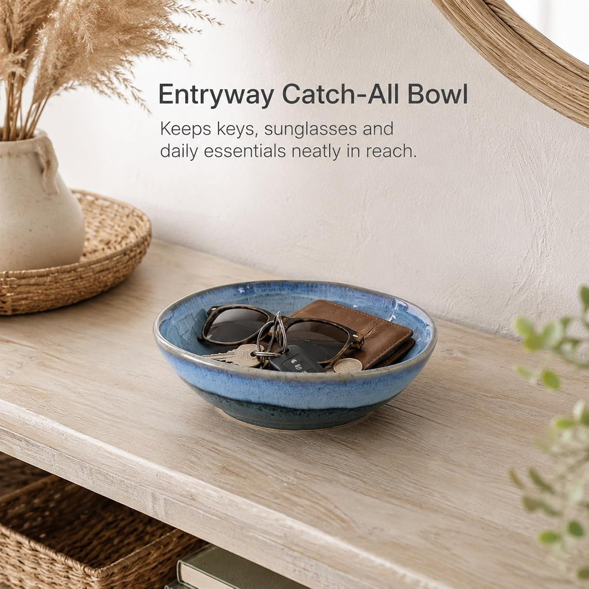 orenm 7.9" Ceramic Decorative Bowl,Glazed Bowls,Accent Dish,Irregular Rim Candy Plate,Berry Bowl, Catch All Bowl Key Dish for Entryway Table Shelf Mantel