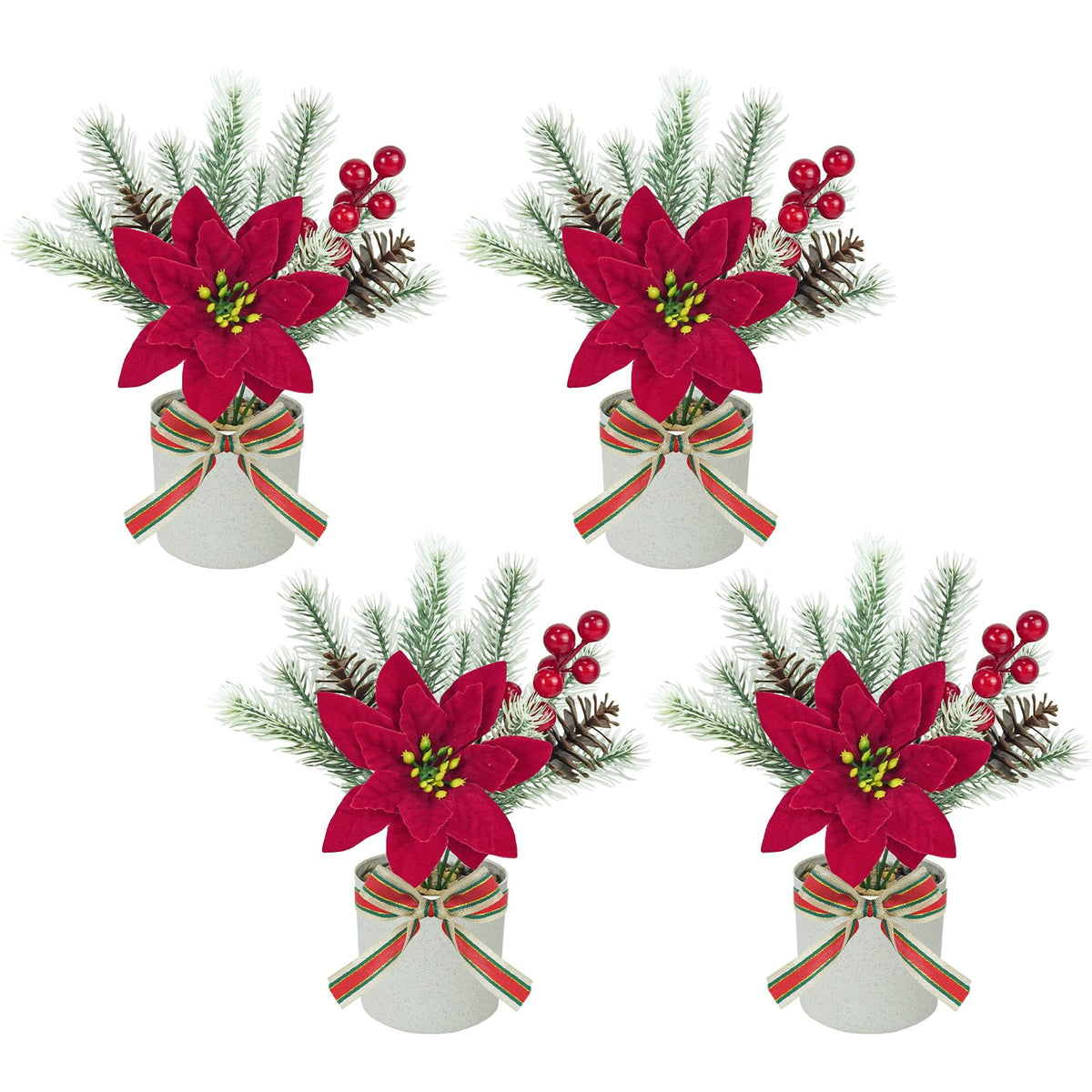 4 Packs Small Artificial Flowers in Pot, All-in-One Floral Decor,Colorful