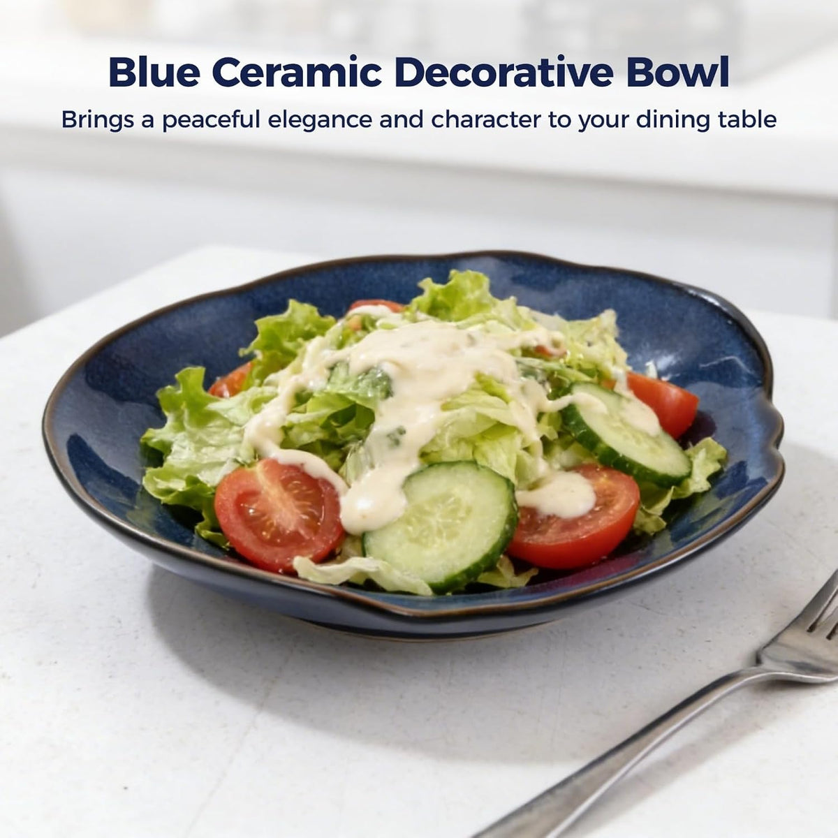 Blue Ceramic Decorative Bowl, Irregular Fruit Plate, Ocean Inspired Porcelain Serving Tray, Glaze Trinket Dish for Kitchen Counter, Entryway Table, Microwave & Dishwasher Safe