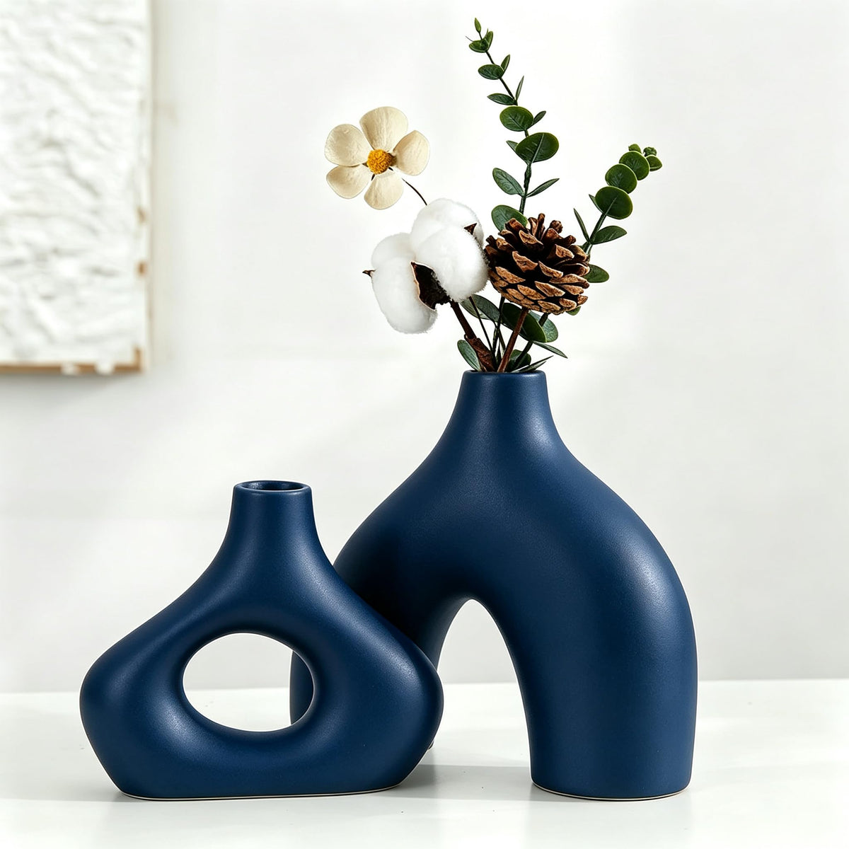 CEMABT Modern Nordic Boho Vase Set - Elegant Beige Matte Ceramic Vase for Living Room, Bookshelf, Mantel, Entryway Table & Console Decor | Home Decor Shelf Decorations Easter Gift