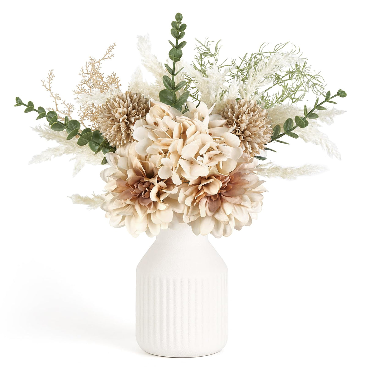 Mkono Fake Flowers in Ceramic Vase, 12.5" Coffee Table Centerpieces, Blue