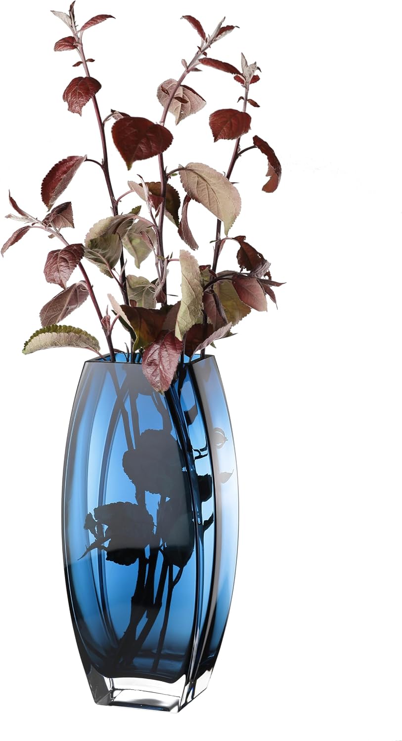 Glass - Vase - Blue - Teal - 12.6" Height - Heavy Durable - Made in Europe - by Barski