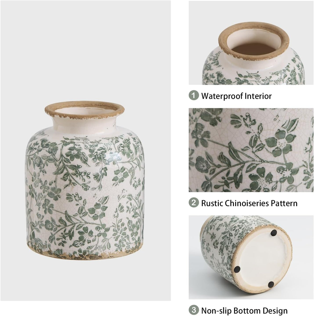 Vintage Chinoiserie Ceramic Vase, Green Flower Vases for Home Decor, 6.2in