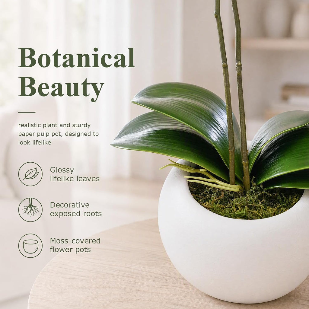 Artificial Flowers Indoor, White Fake Orchid in Pot