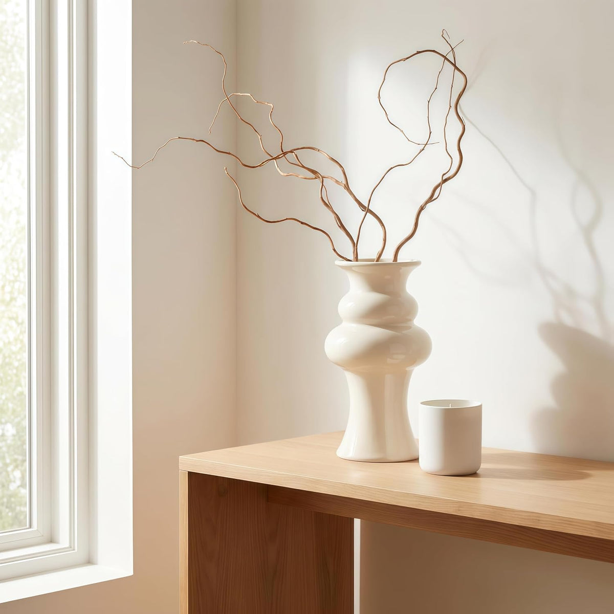 Ivory Cloud-Inspired Decorative Ceramic Flower Vase, Modern Home Decor