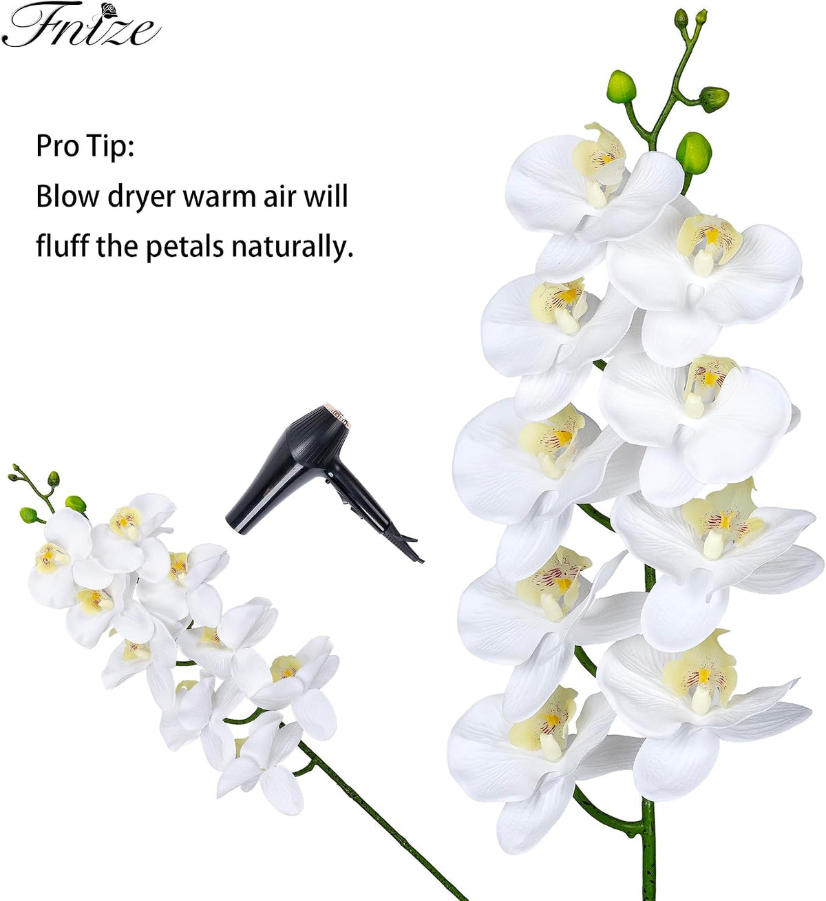 Fnize Orchid Stems Artificial Flowers Real Touch Latex White 38 Inch 2pcs