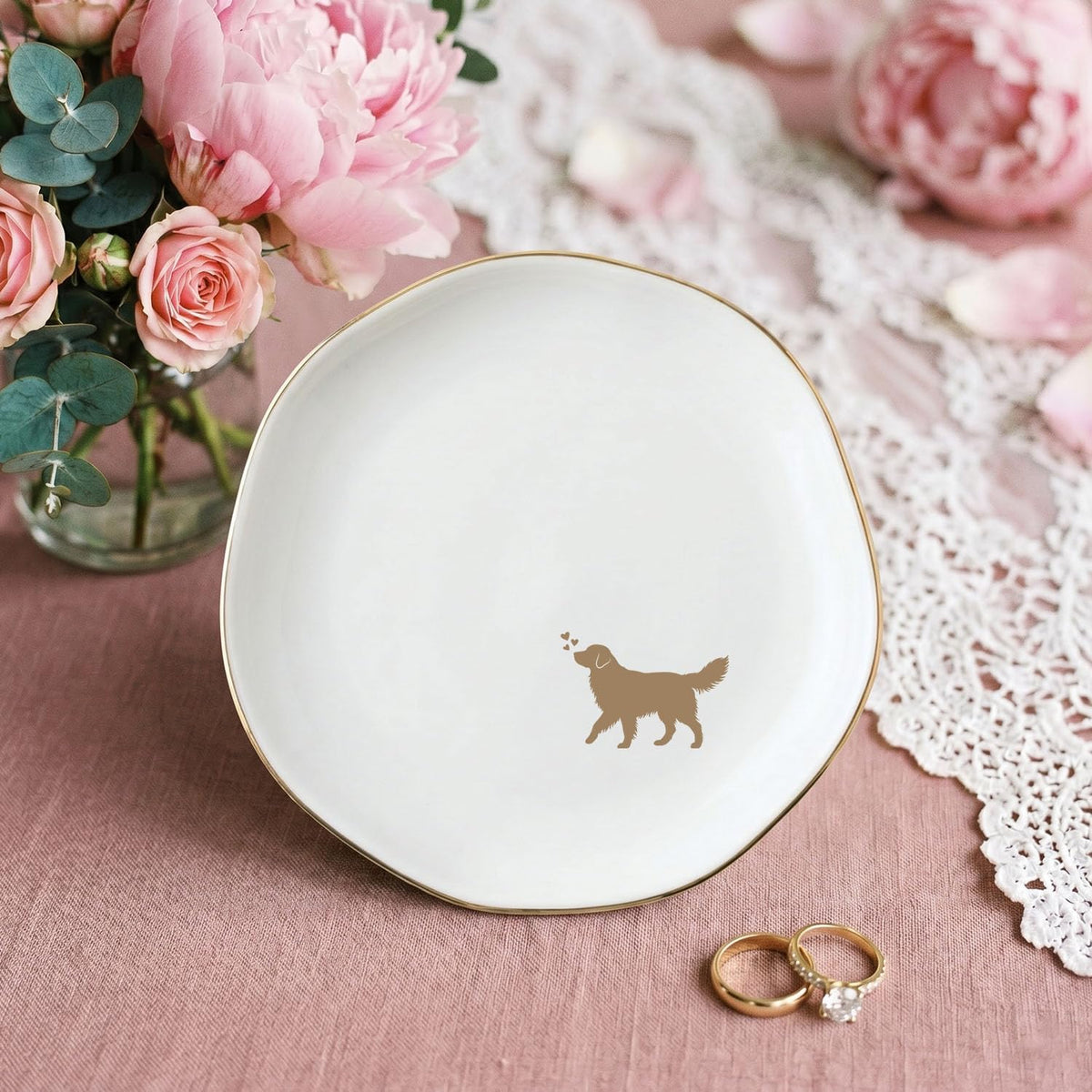Golden Retriever Jewelry Dish Tray for Dog Lover,Ceramic Trinket Tray, Key Bowl, Decorative Plate 4.7 in