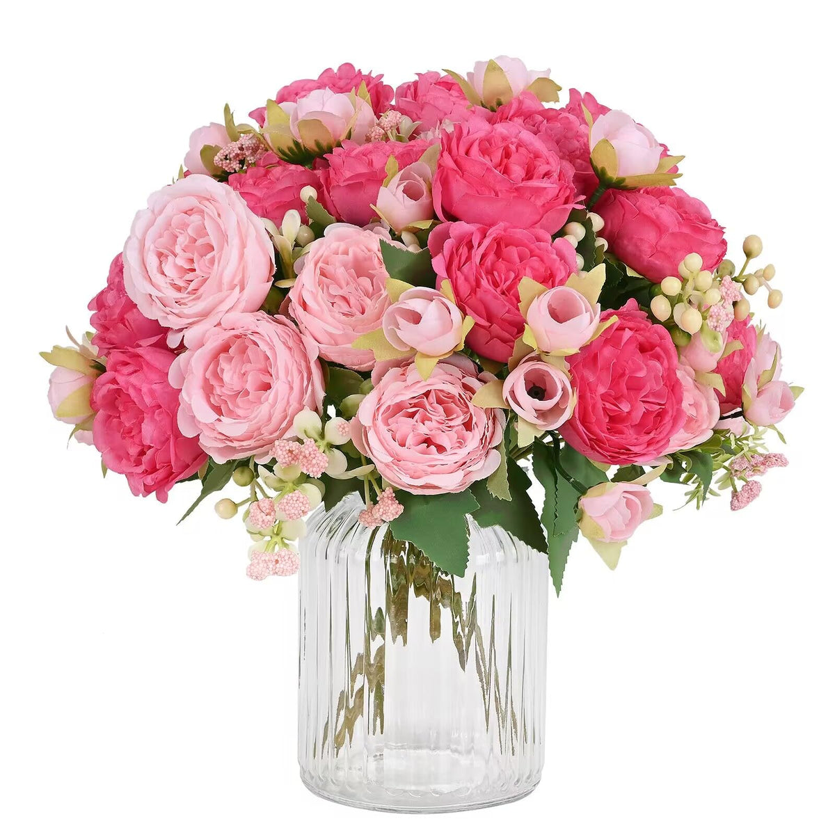 4 Packs Peonies Artificial Flowers, Pinkish-Purple Silk Artificial Peonies