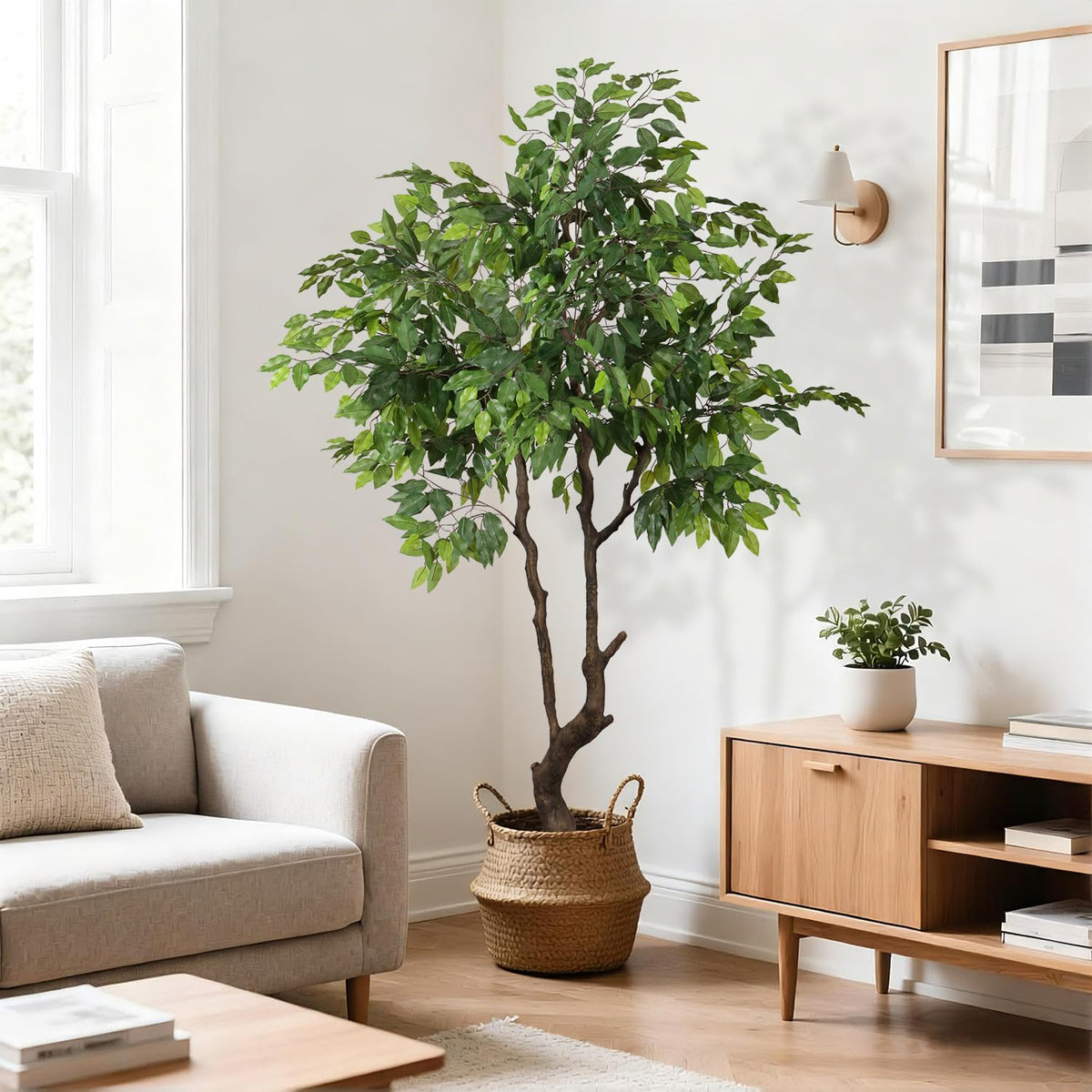 Artificial White Cherry Blossom Tree 6ft(72in) Faux Plant for Indoor Decor
