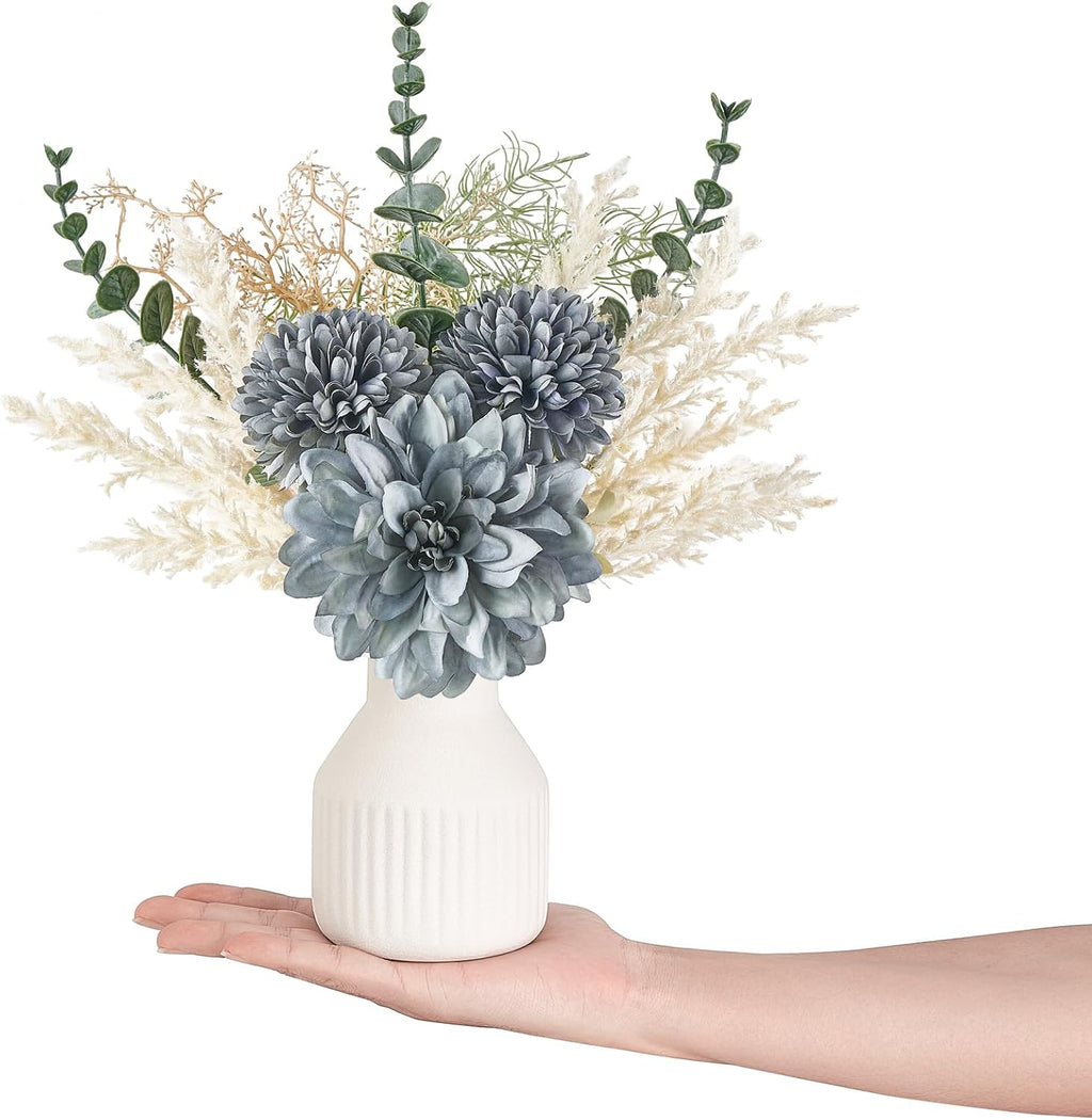 Mkono Fake Flowers in Ceramic Vase, 12.5" Coffee Table Centerpieces, Blue