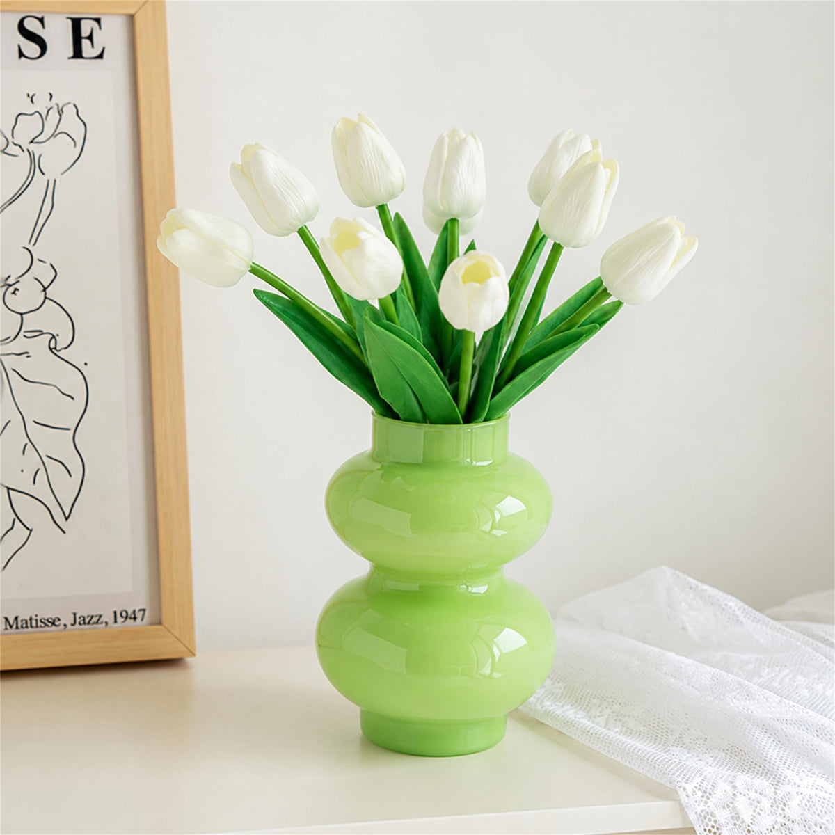 JSPYFITS Glass Hydroponic Flower Vase, 7 Inches Colored Bubble Vase for Flowers, Three-Layer Funky Vase for Home/Office/Weddings/Party Table Flowers Decor, Milky Green