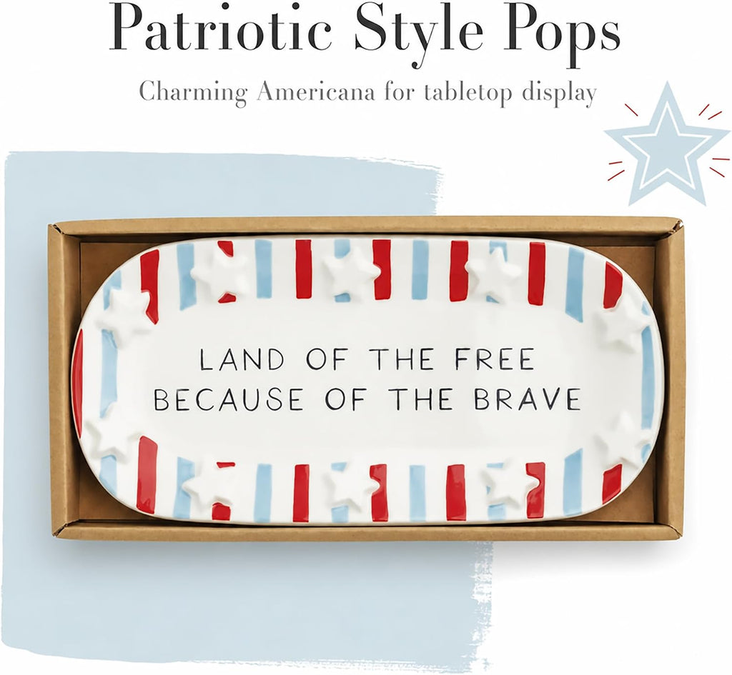 Mud Pie Red Ceramic Stripe American Sentiment Tray, America 250 Merchandise