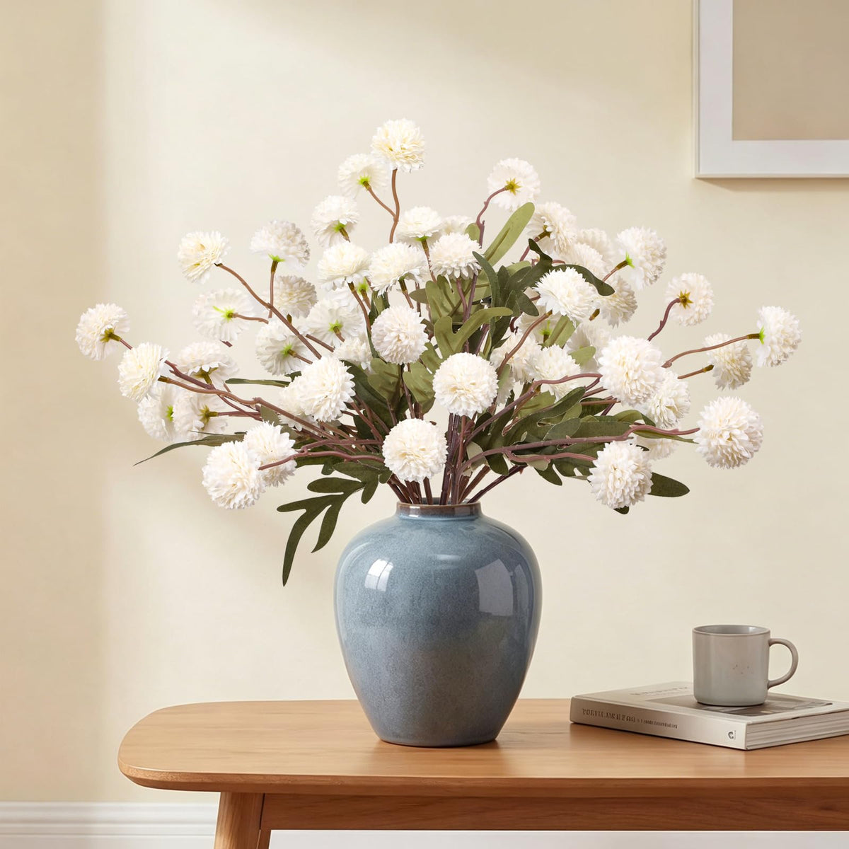 6Pcs Spring Flowers Artificial Fake Flowers Bulbs Silk Faux Chrysanthemums Flores for Indoor Outdoor DIY Bouquets Wedding Centerpieces Home Decoration