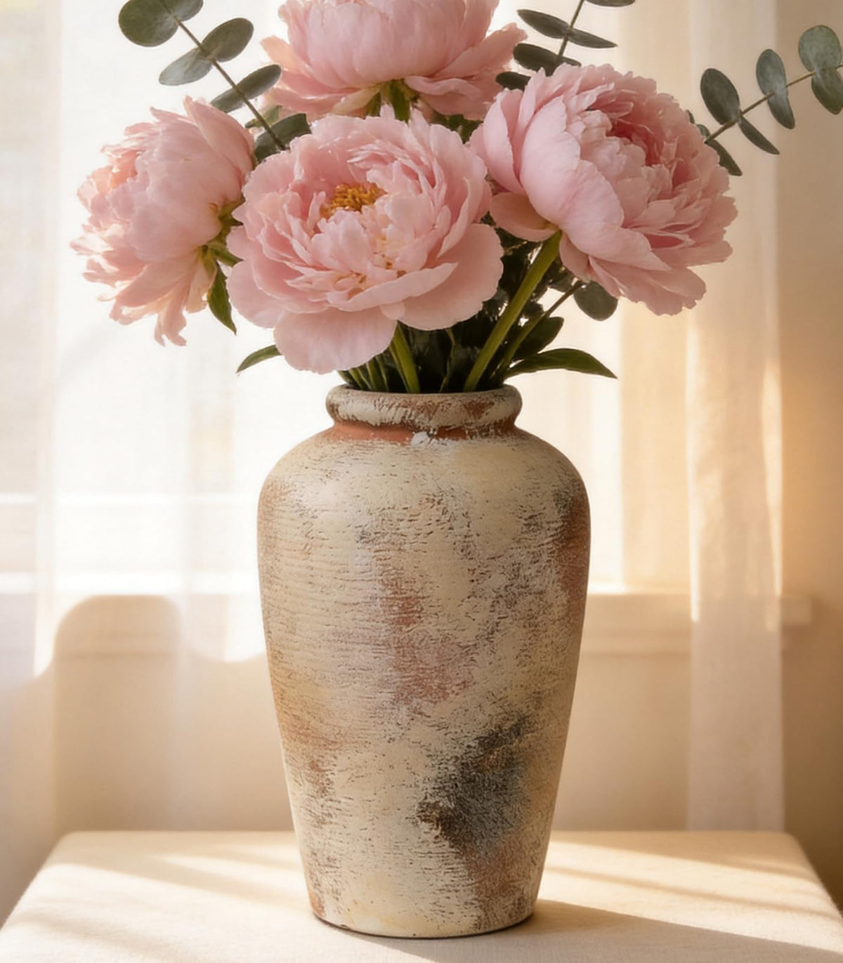 Ceramic Flower Vase, 10.2" Rustic Farmhouse Vase for Home Decor, Glazed Pottery Vase for Fresh Flowers, Pampas Grass, Coffee Table, Dining Table, Mantel and Bookshelf