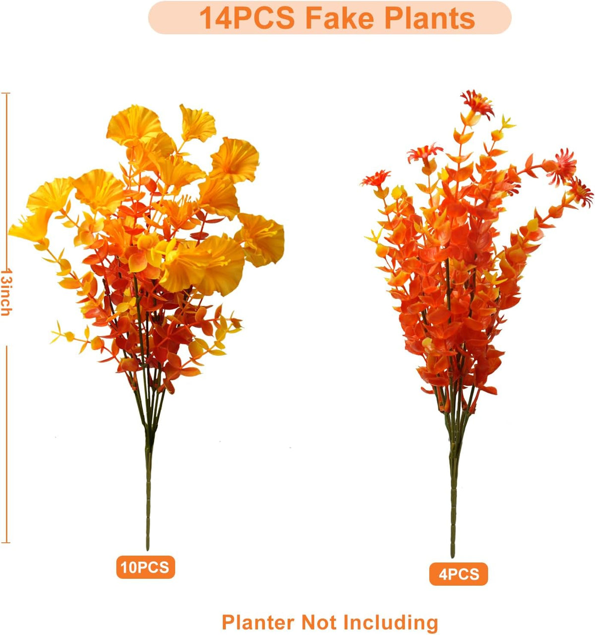 trytuny Artificial Flowers for Outdoor,14 Bundle Fall Realistic Faux Plants UV Resistant Fake Fake Plastic Flowers for Outside Indoor Porch Patio Window Box Planter Home Decor