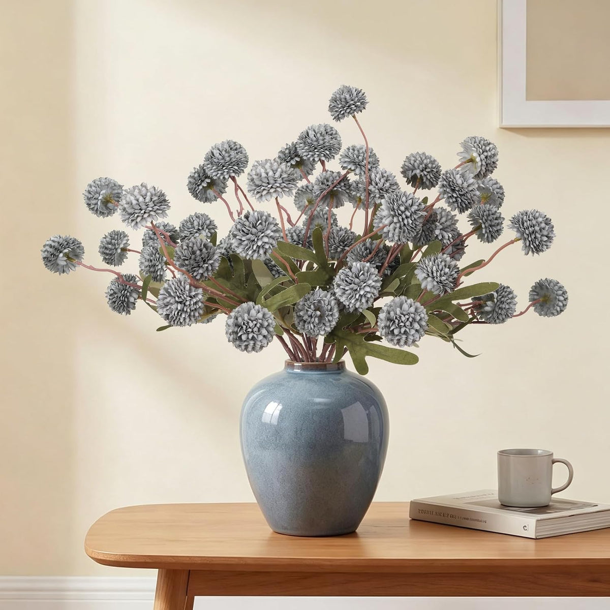 6Pcs Spring Flowers Artificial Fake Flowers Bulbs Silk Faux Chrysanthemums Flores for Indoor Outdoor DIY Bouquets Wedding Centerpieces Home Decoration